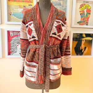 Vintage 70s Boho Southwest Knit Belted Cardigan 🤎🔥 Brand: Size: Measurements t